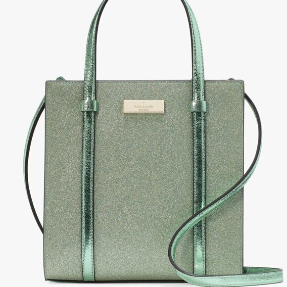 Kate Spade Kenzie Limited Edition Small Tote Bag KK329 Green Glitter Purse, NWT